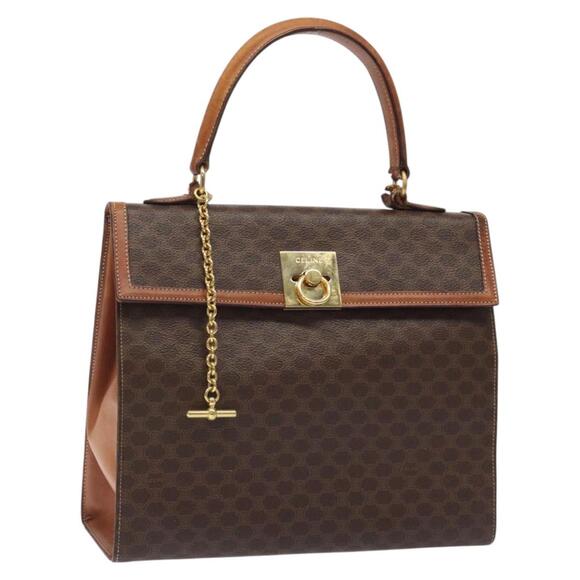 CELINE Macadam Canvas Hand Bag Pvc Leather Brown Gold - Picture 1 of 13